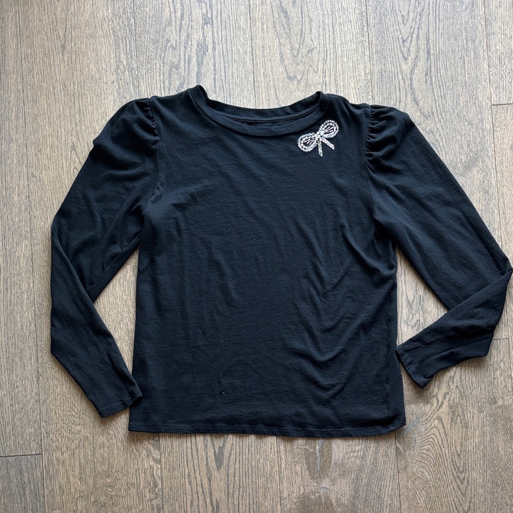 LOFT Black Long Sleeve Top with Bow Detail